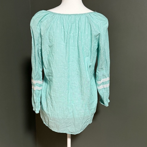 St. John’s Bay Boho Peasant Blouse Aqua Blue Small Tassel Tie Top cottagecore - Picture 4 of 5